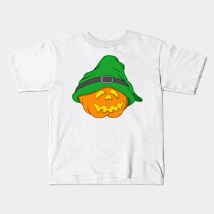 Slouchy Hat Halloween Pumpkin Green Version Kids T-Shirt